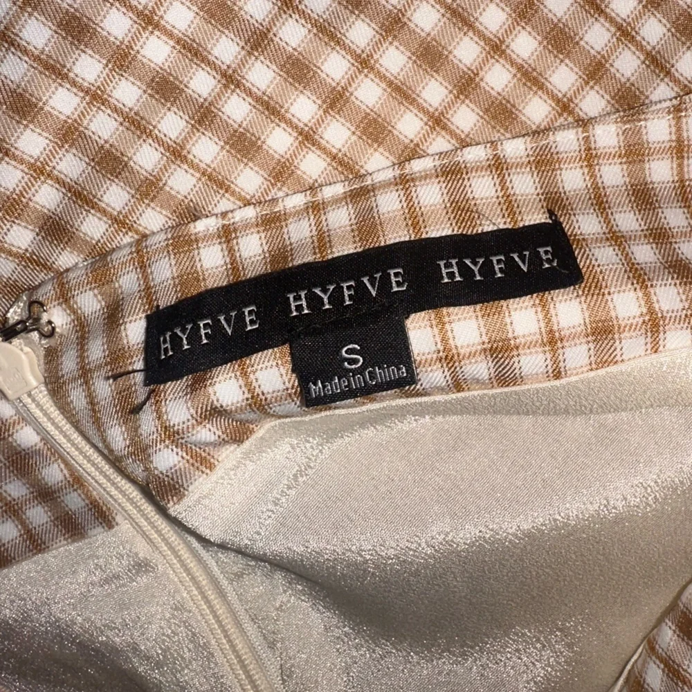 Hyfve Plaid Mini Skirt Tan Neutral Split Hem - Picture 10 of 10